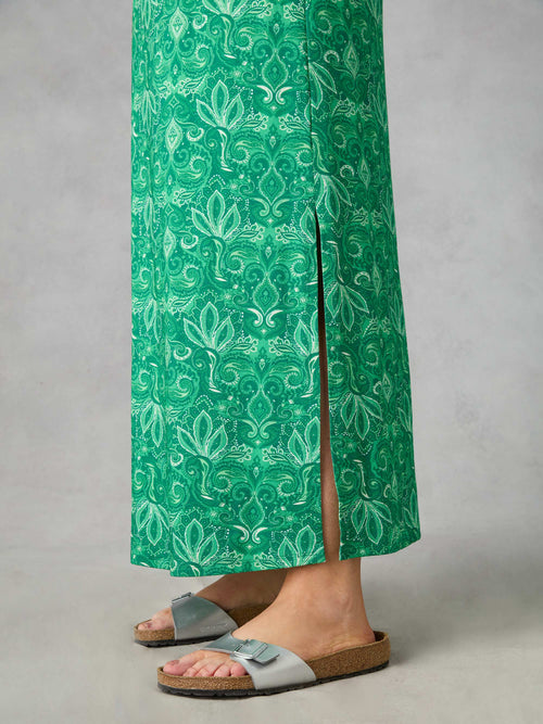 Green Paisley Jersey Sleeveless Maxi Dress