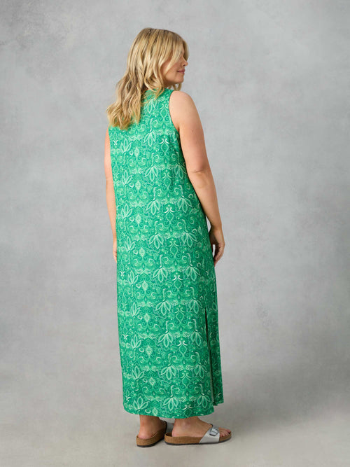 Green Paisley Jersey Sleeveless Maxi Dress