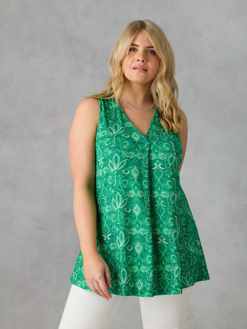 Green Paisley Jersey Pleat Front Vest