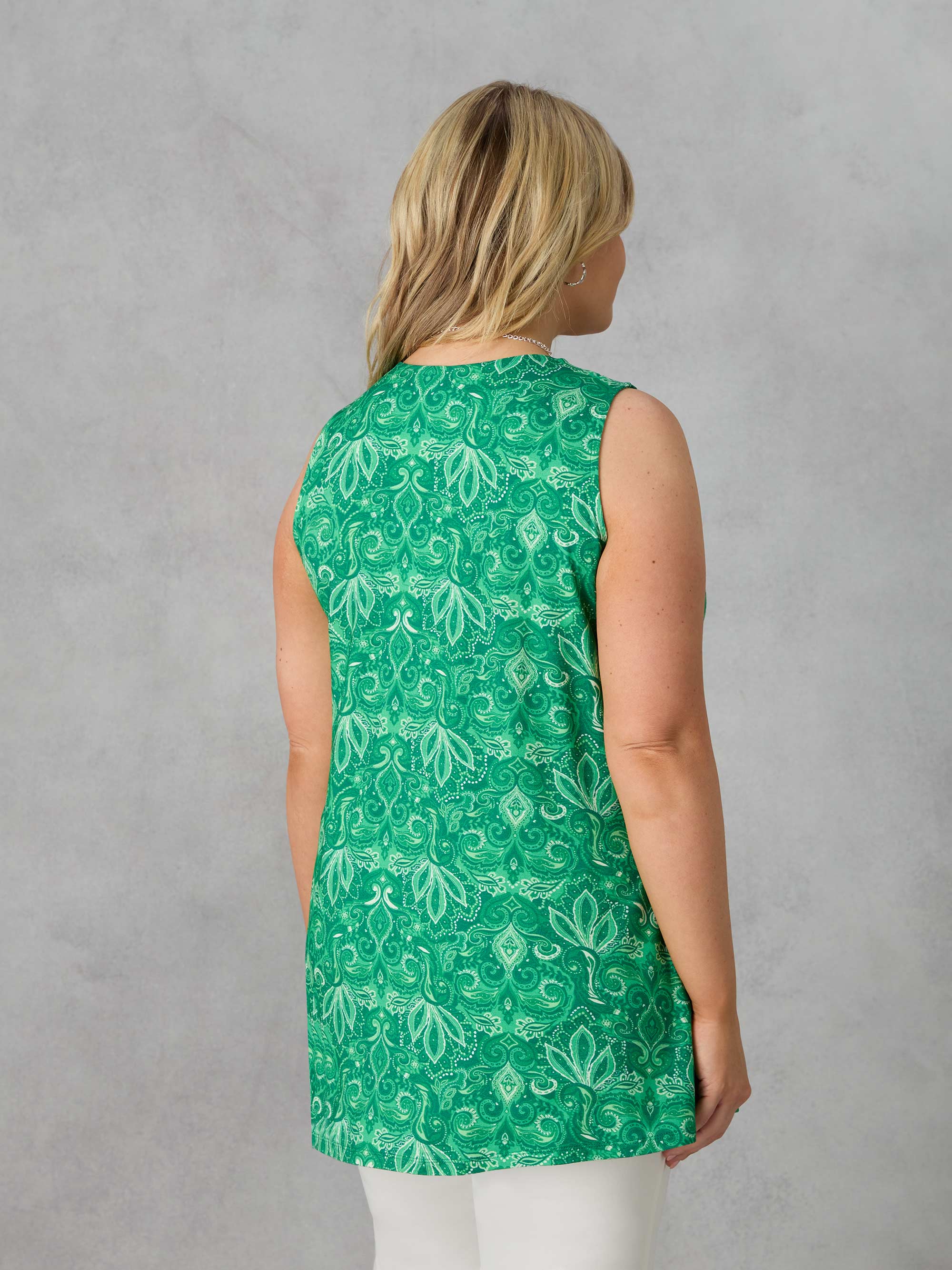 Green Paisley Jersey Pleat Front Vest