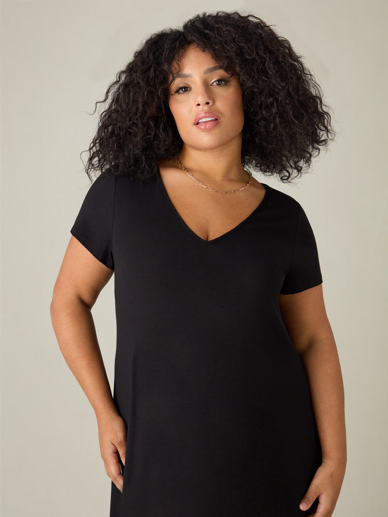 Black Jersey V-Neck Midaxi Dress