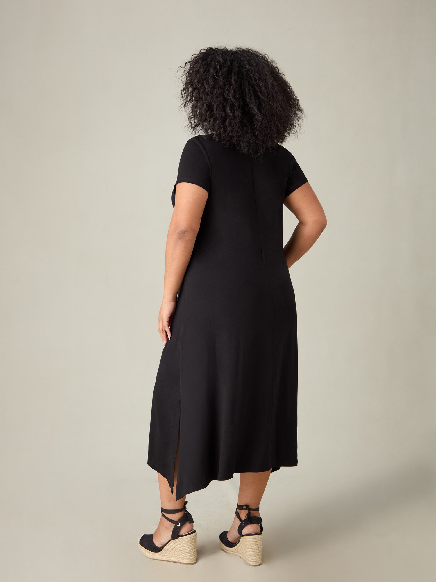 Black Jersey V-Neck Midaxi Dress