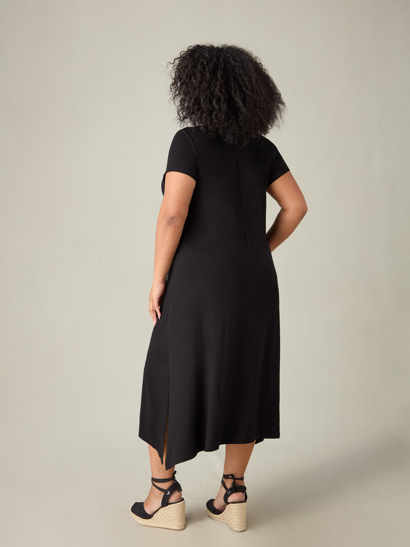 Black Jersey V-Neck Midaxi Dress
