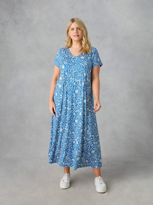 Blue Paisley Jersey Midi Dress