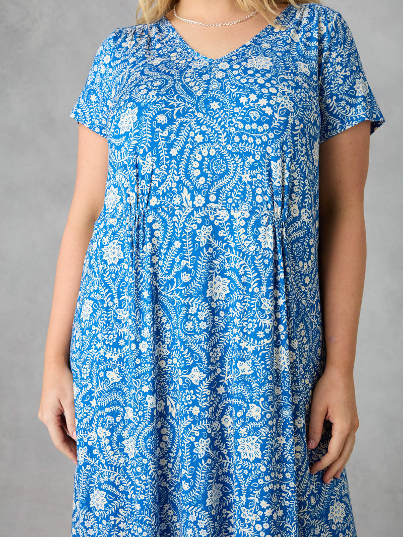 Petite Blue Paisley Jersey Midi Dress