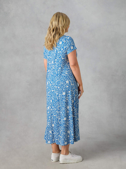 Blue Paisley Jersey Midi Dress