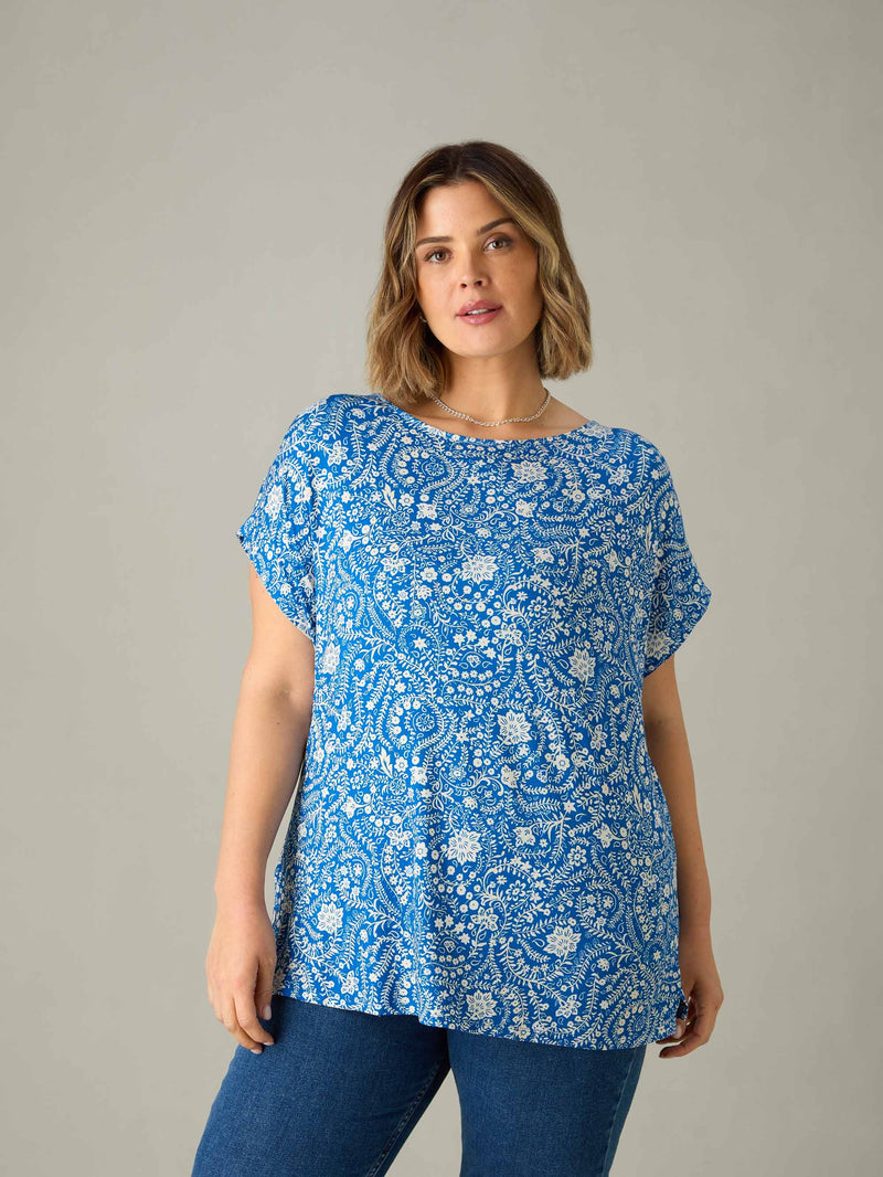 Blue Paisley Jersey T-Shirt