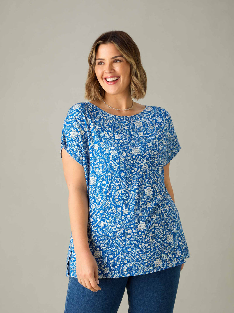 Blue Paisley Jersey T-Shirt