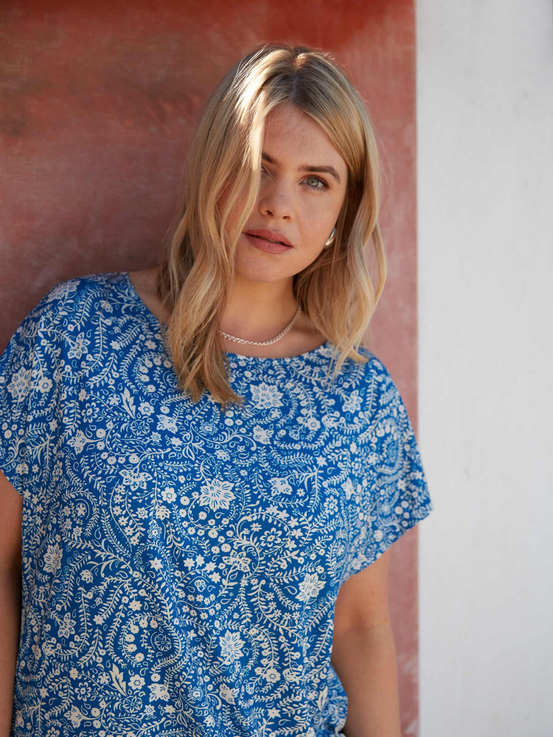 Blue Paisley Jersey T-Shirt
