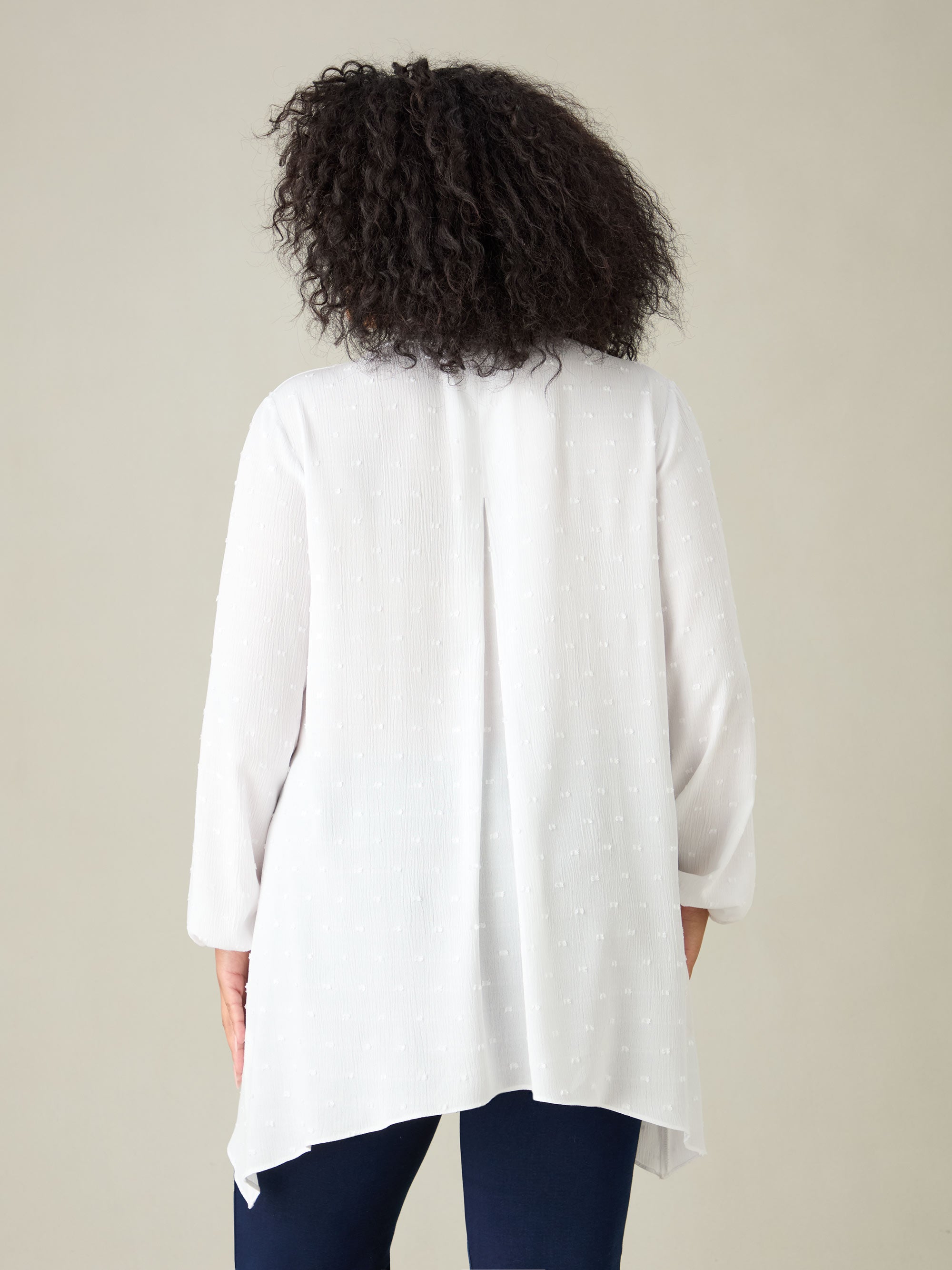 Ivory Textured Hanky Hem Blouse