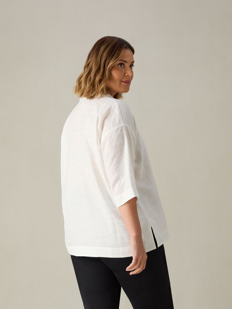 Ivory Textured V-Neck Blouse