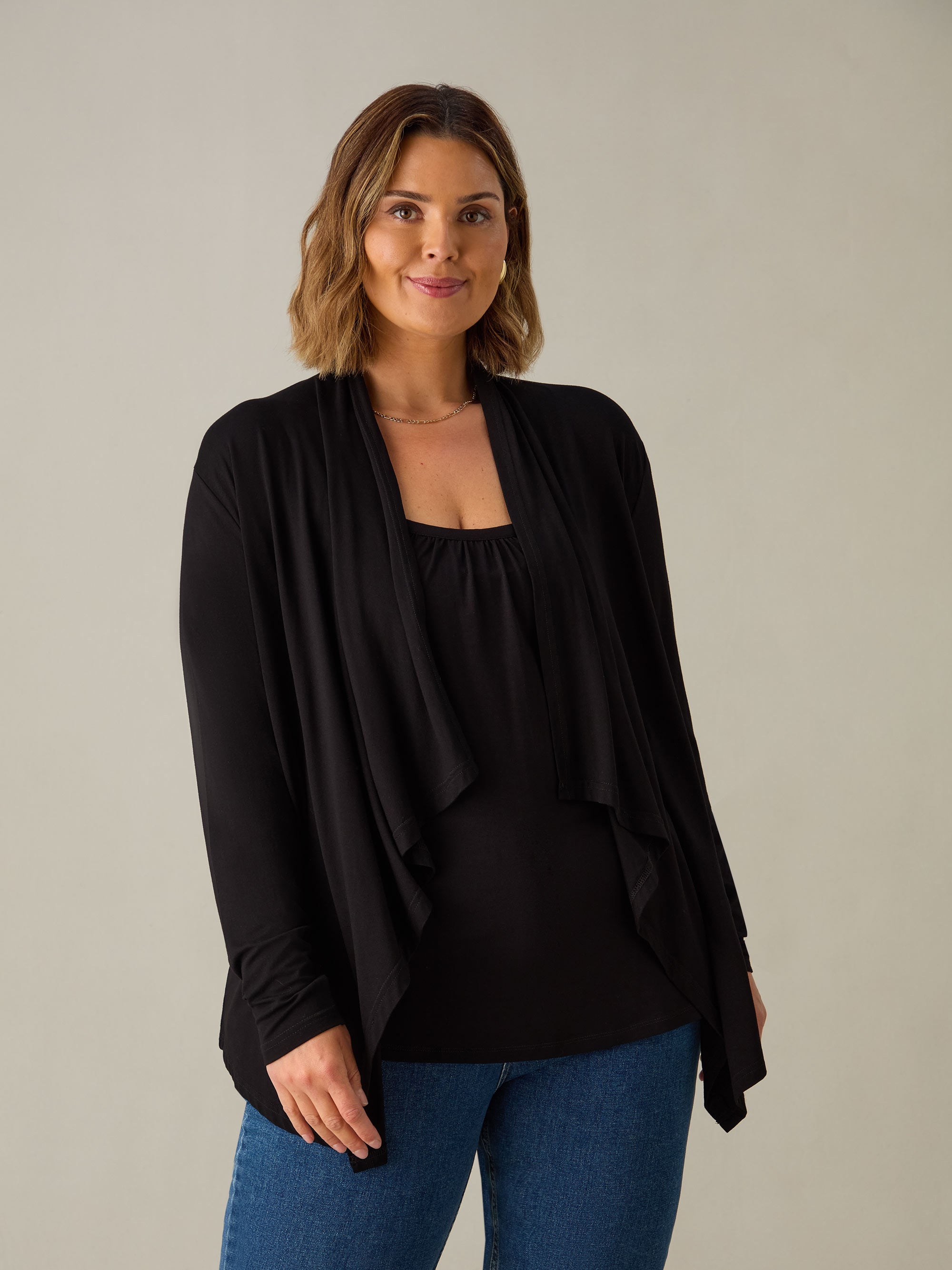 Black Jersey Waterfall Cardigan