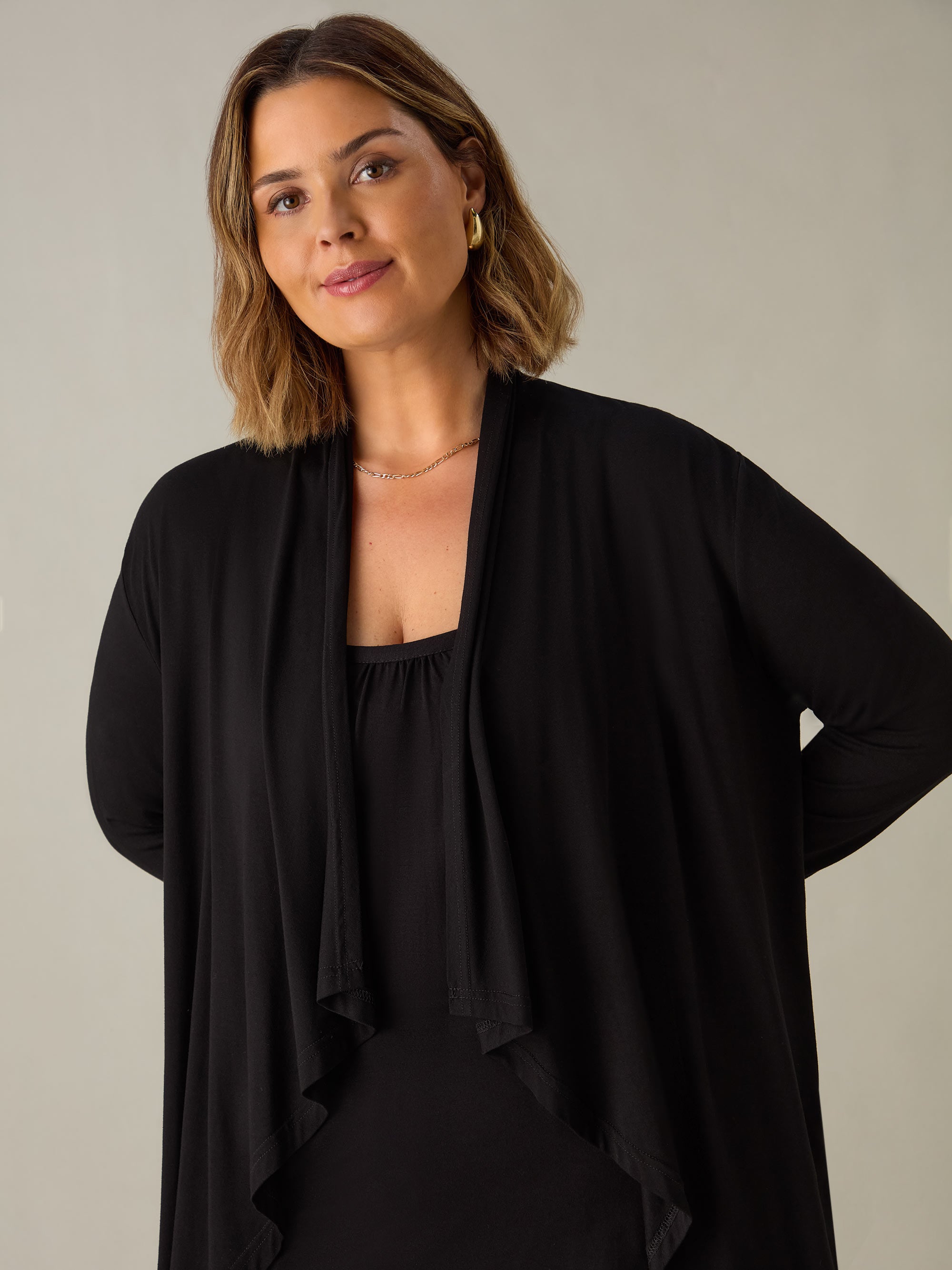 Black Jersey Waterfall Cardigan