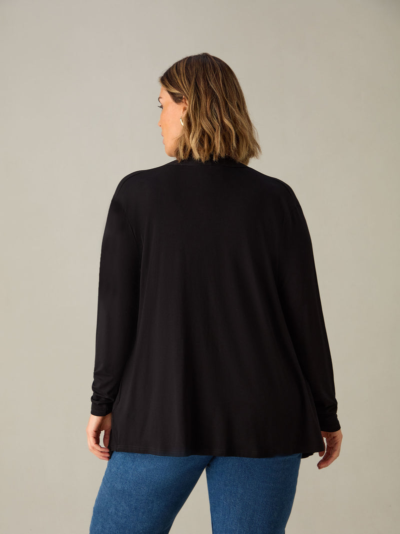 Petite Black Jersey Waterfall Cardigan