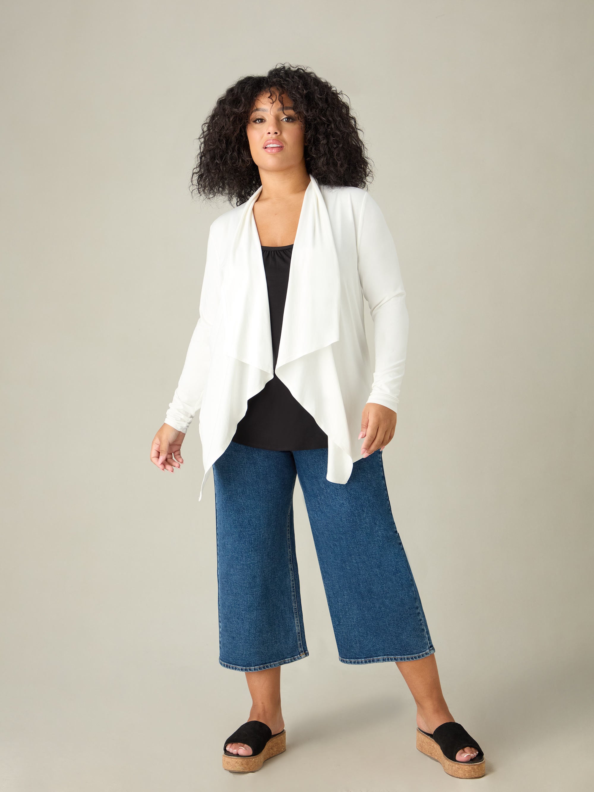 Petite White Jersey Waterfall Cardigan