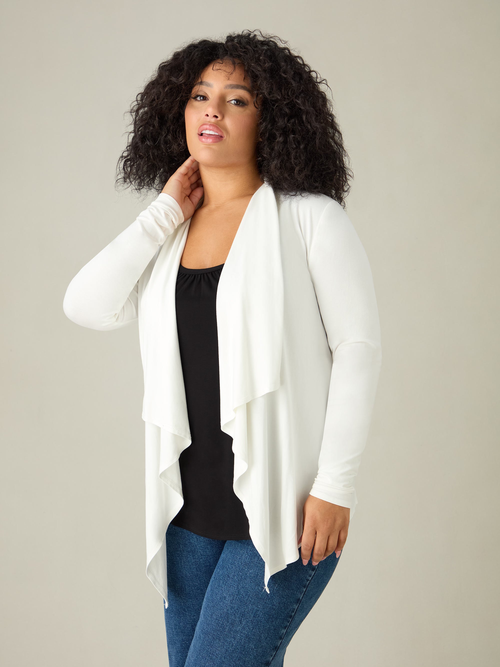 White Jersey Waterfall Cardigan