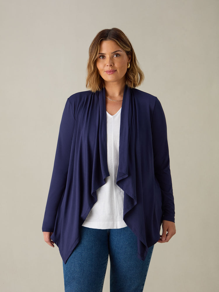 Navy Jersey Waterfall Cardigan