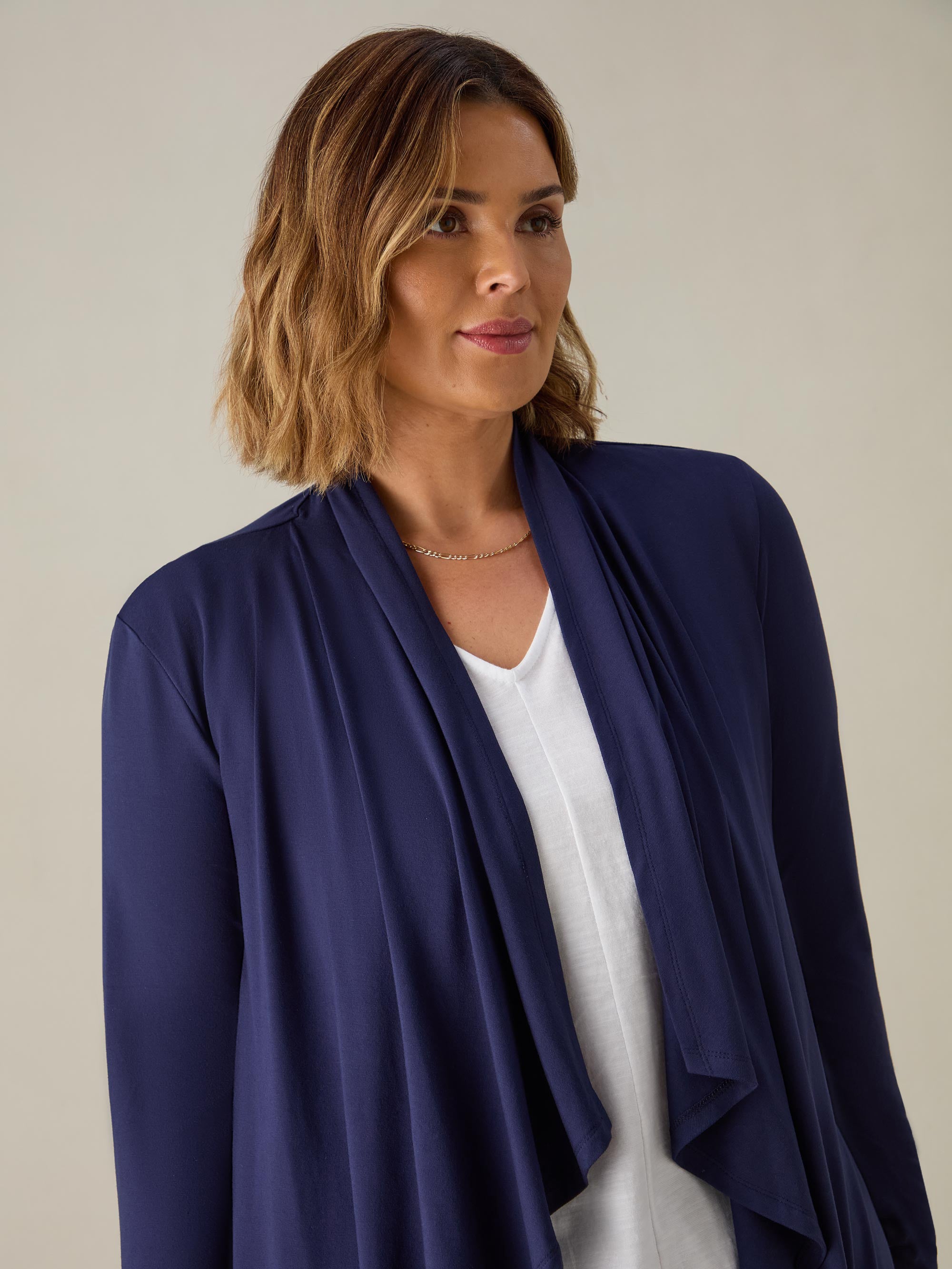 Navy Jersey Waterfall Cardigan