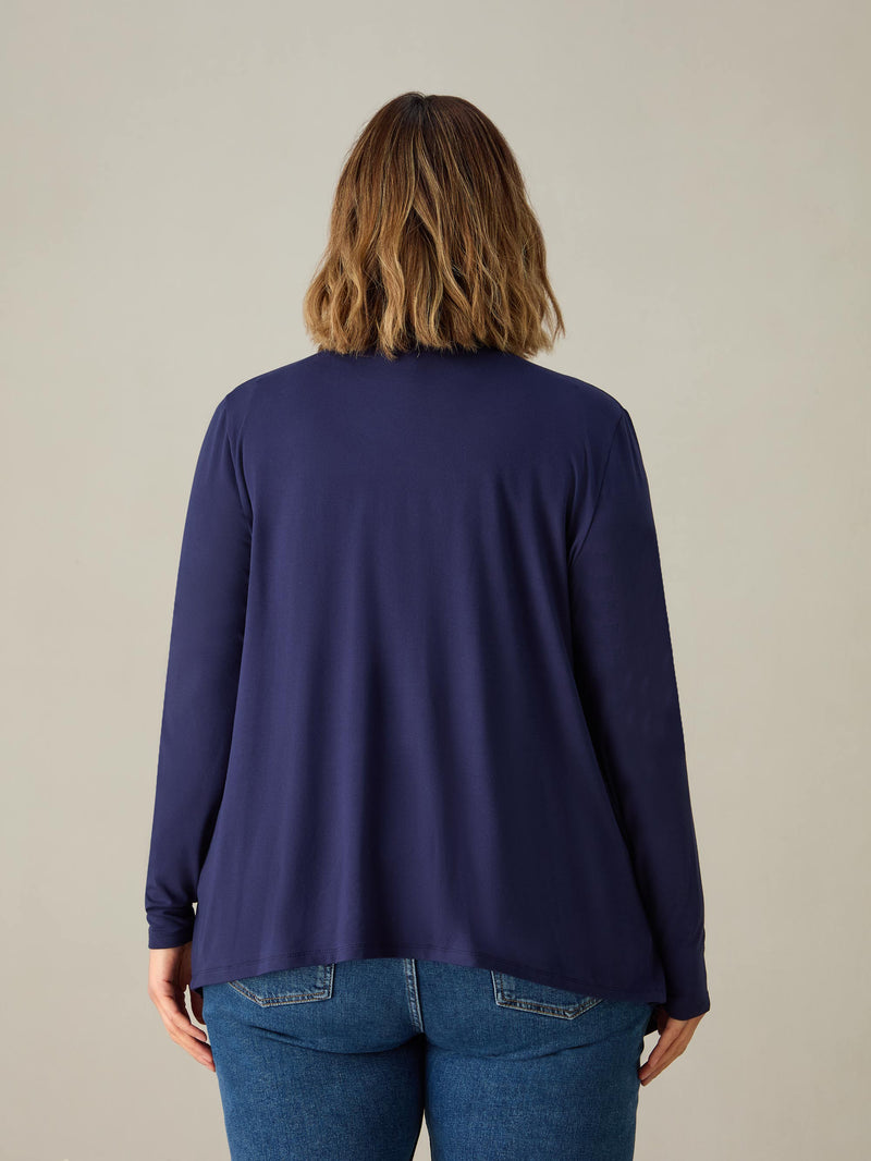 Navy Jersey Waterfall Cardigan
