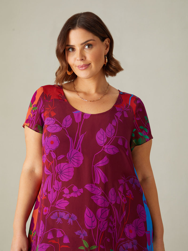 Multi Scarf Print Hanky Hem Midi T-Shirt Dress
