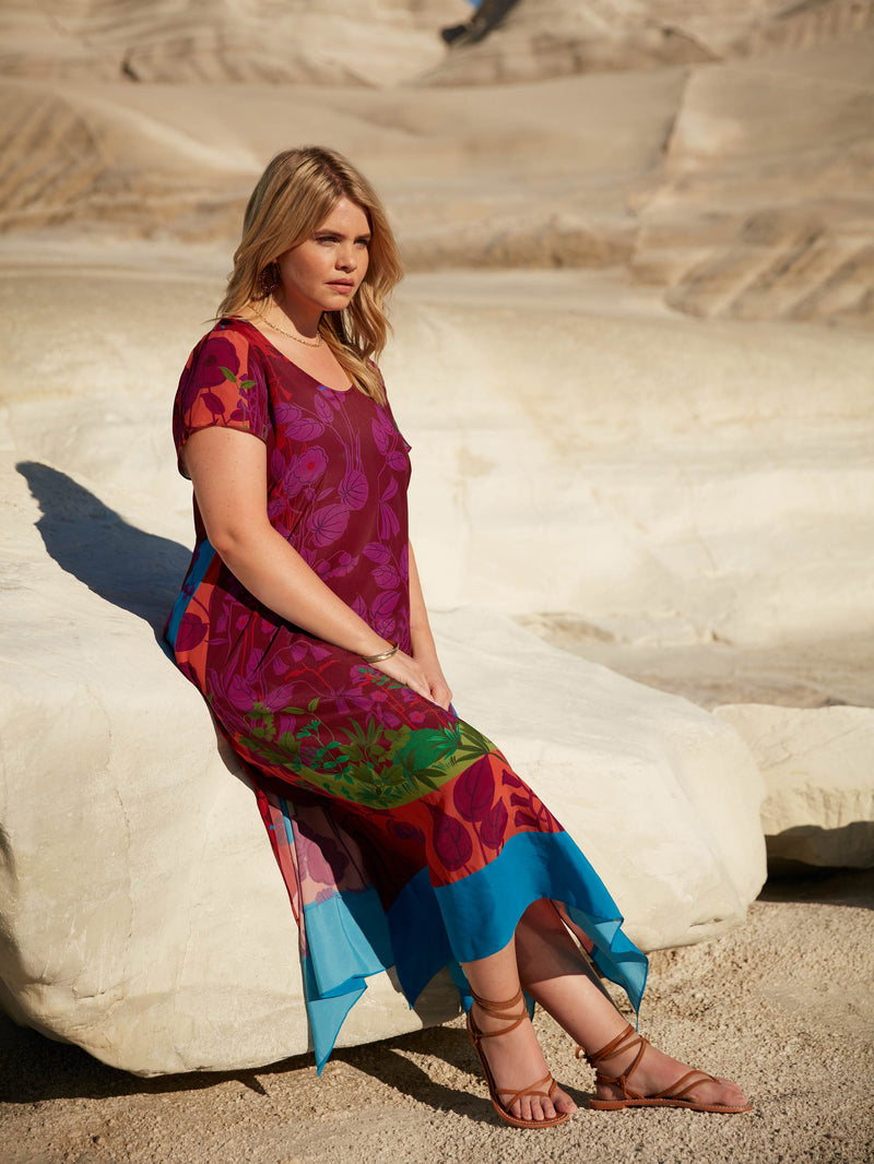 Multi Scarf Print Hanky Hem Midi T-Shirt Dress