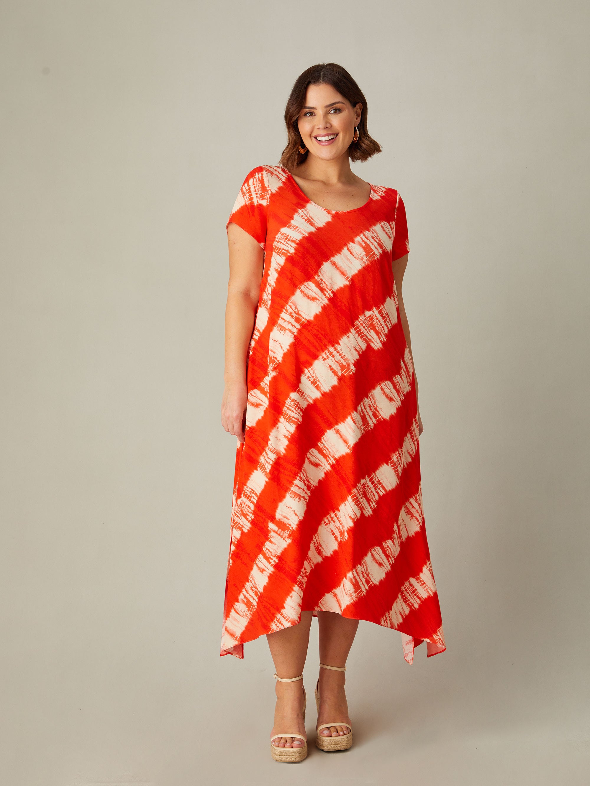 Red Tie Dye Hanky Hem Midi T-Shirt Dress