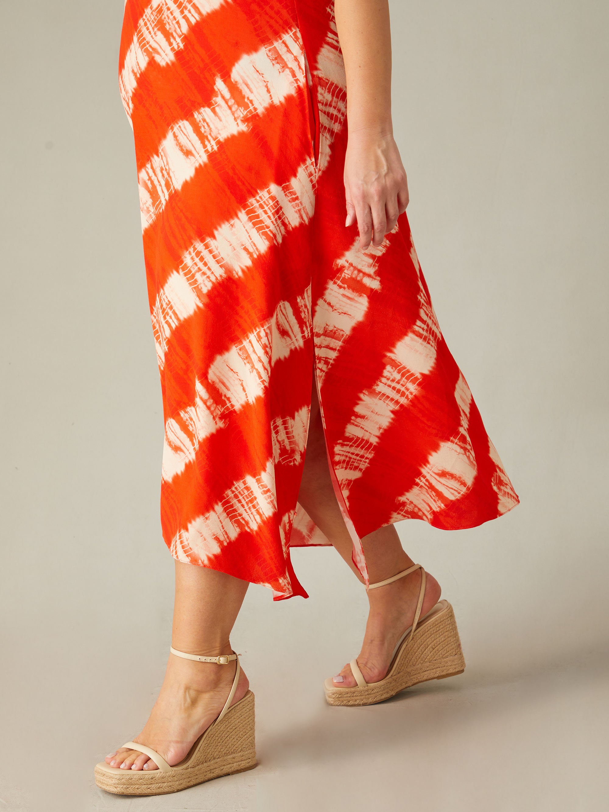 Red Tie Dye Hanky Hem Midi T-Shirt Dress Red Tie Dye Hanky Hem Midi T-Shirt Dress