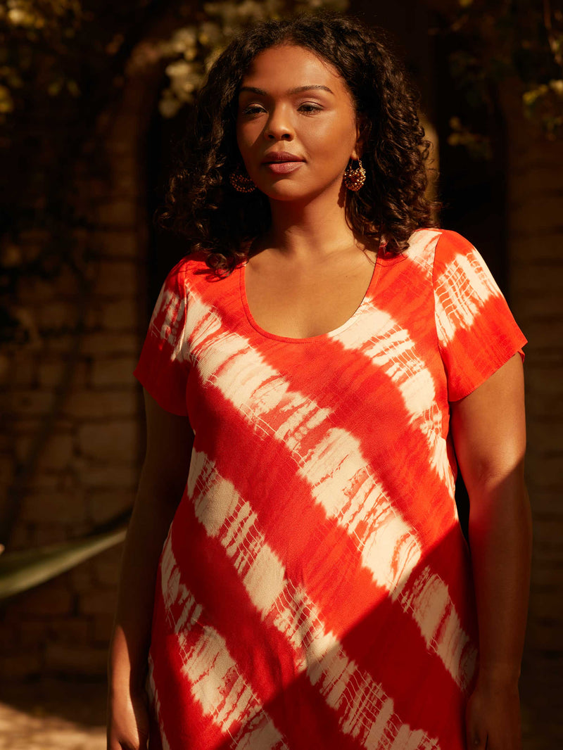 Red Tie Dye Hanky Hem Midi T-Shirt Dress