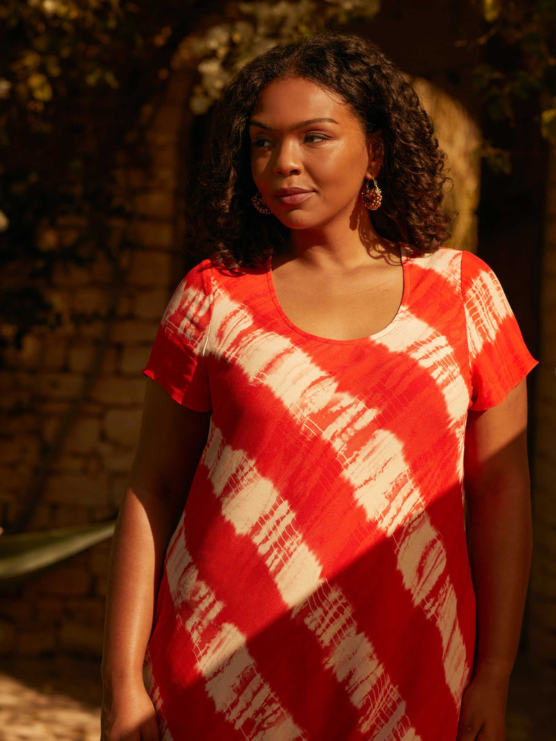 Red Tie Dye Hanky Hem Midi T-Shirt Dress