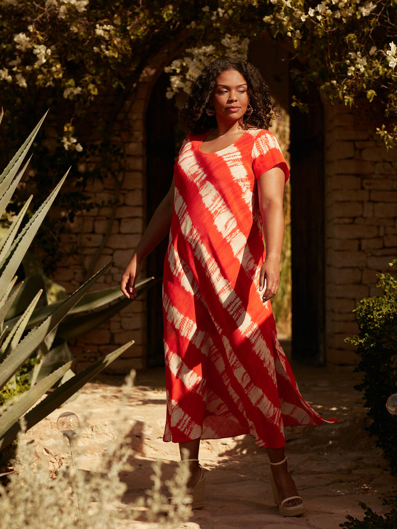 Red Tie Dye Hanky Hem Midi T-Shirt Dress