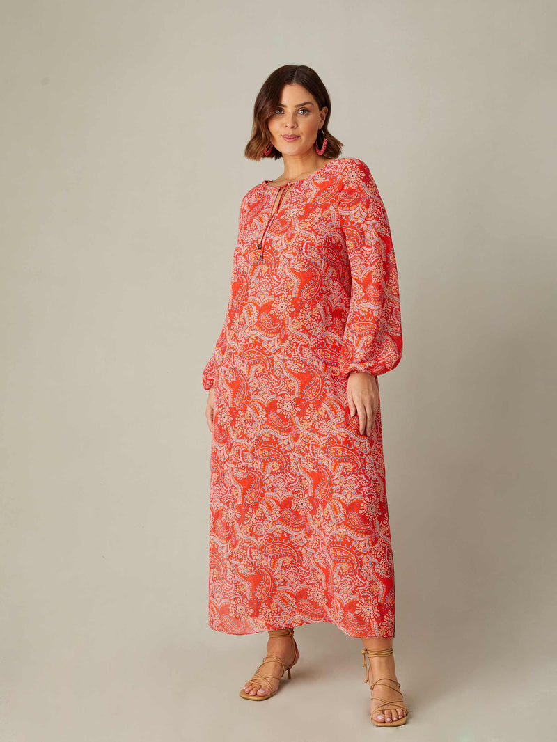 Red Paisley Boho Maxi Dress