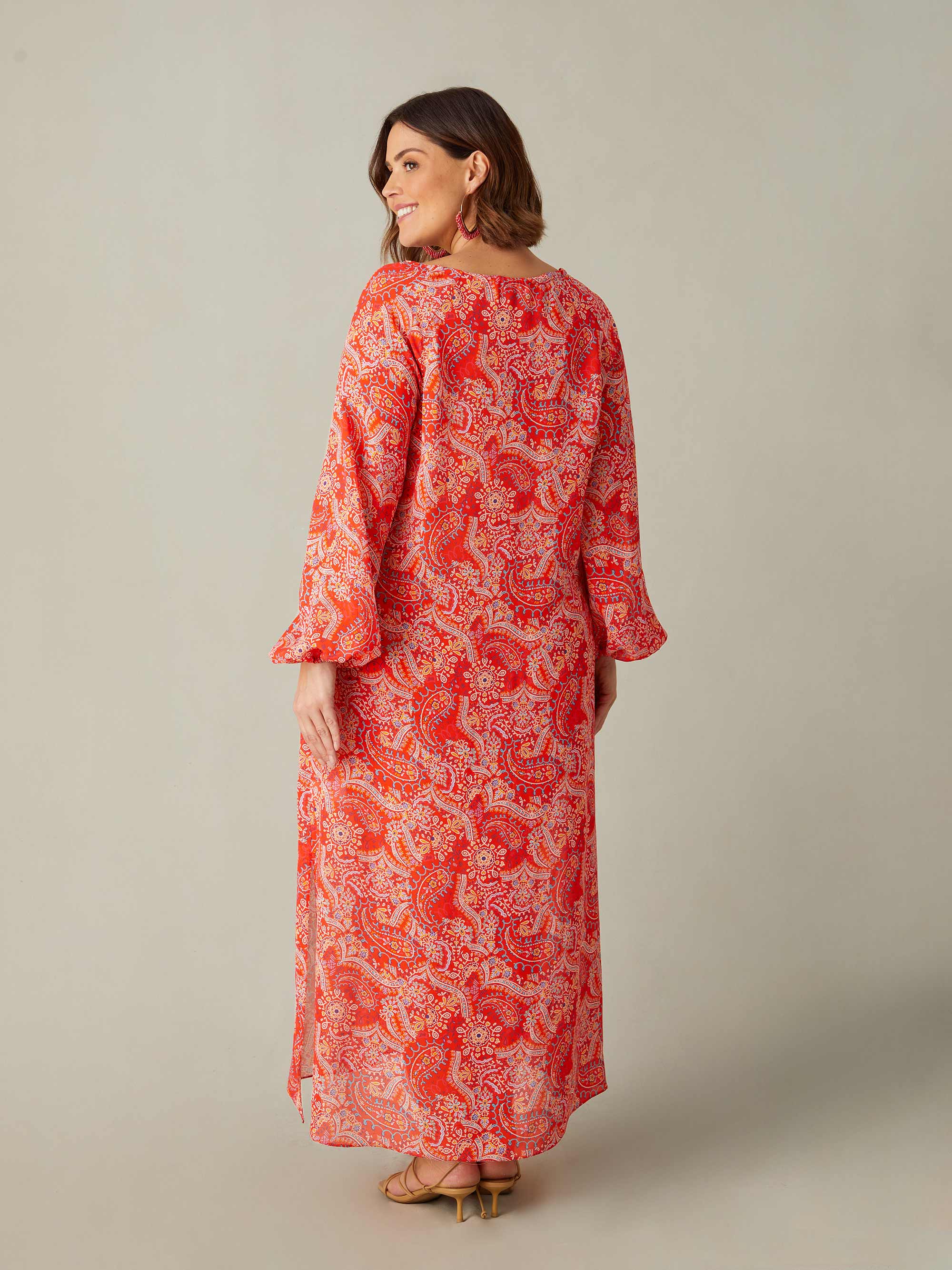 Red Paisley Boho Maxi Dress