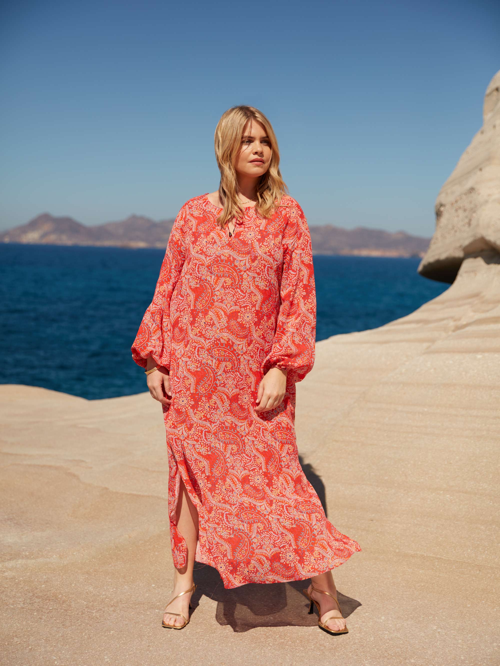 Red Paisley Boho Maxi Dress