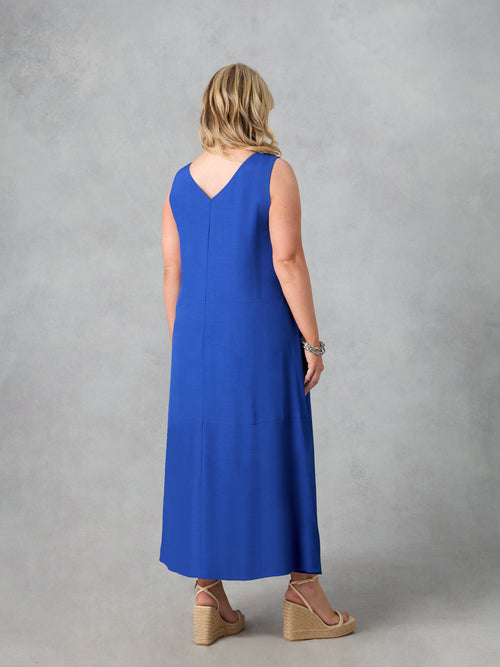 Blue V-Neck Maxi Swing Dress