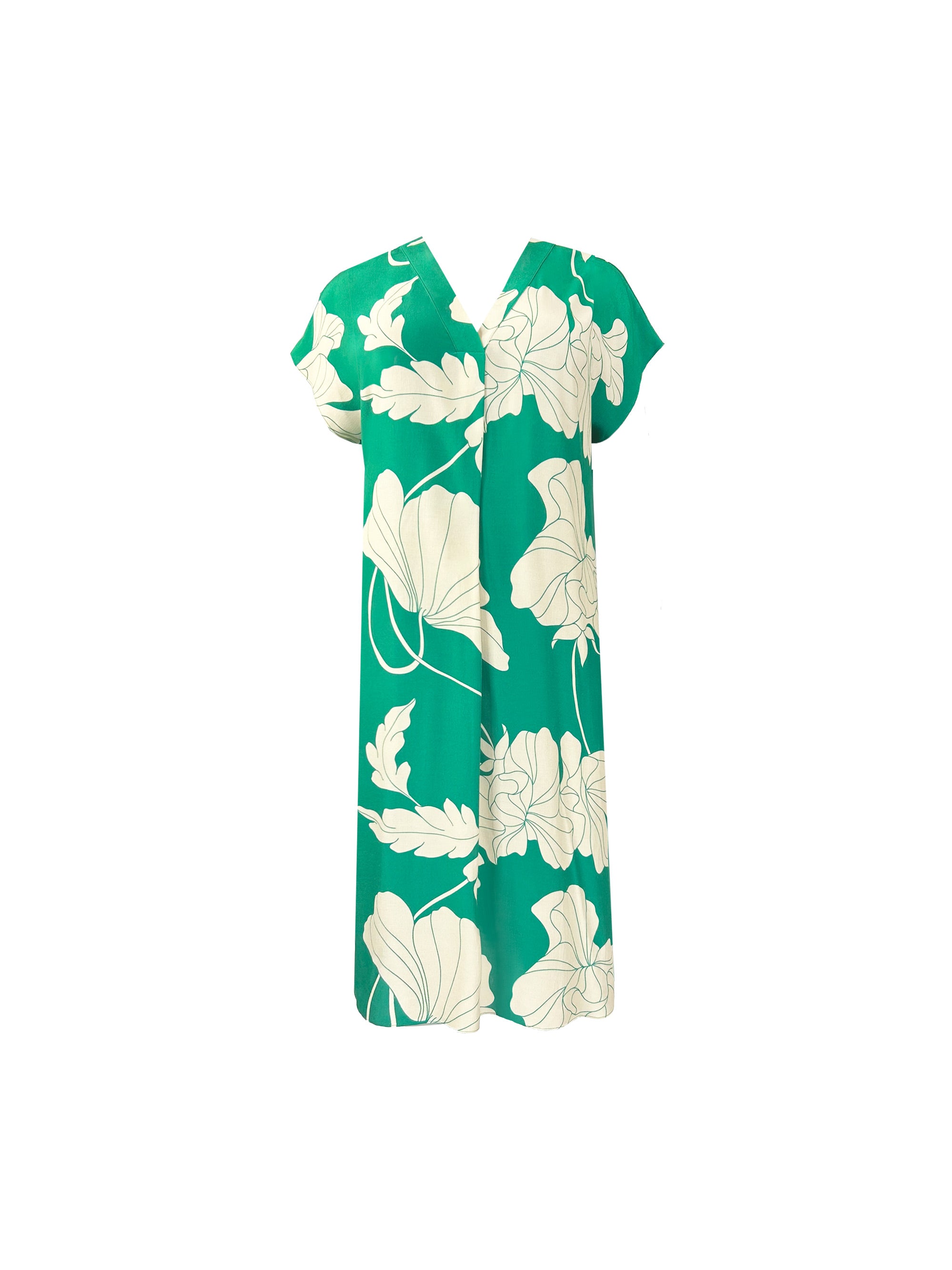 Green Floral Pleat Front Midi Dress