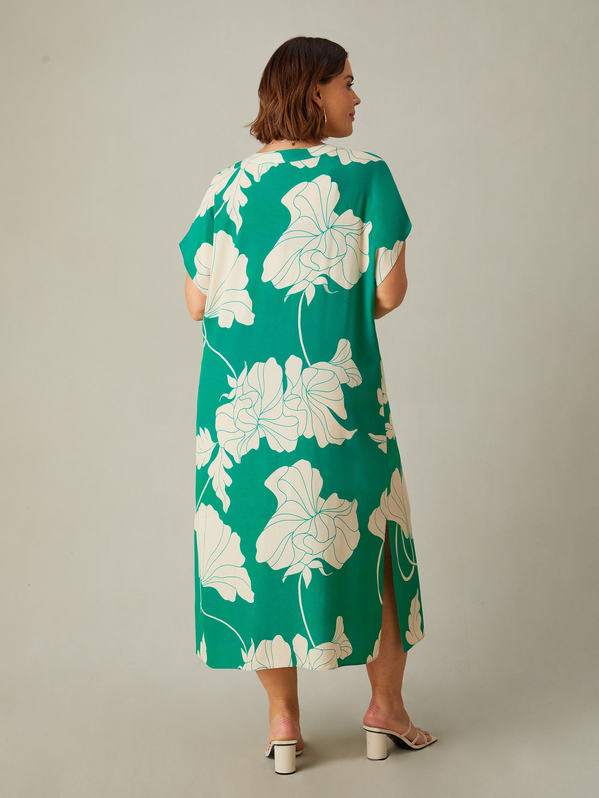 Green Floral Pleat Front Midi Dress