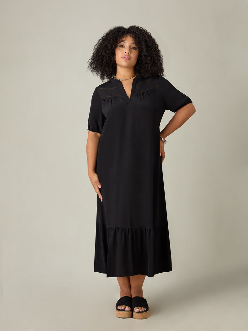 Black Ladder Trim Midi Dress