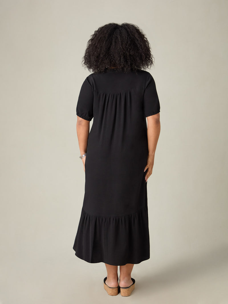 Black Ladder Trim Midi Dress