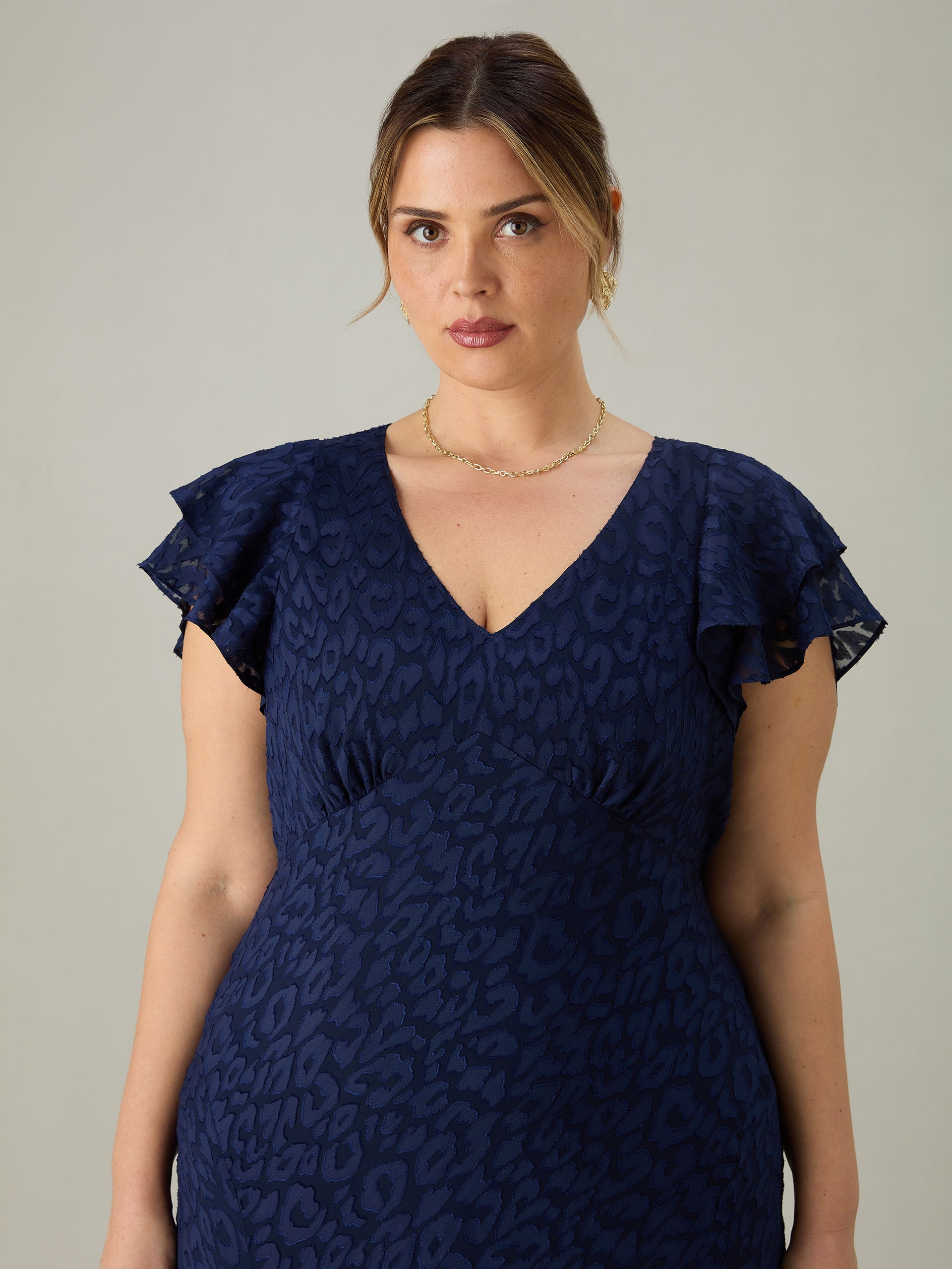 Lunar Romance Off Shoulder Maxi Dress in Navy Burnout Chiffon
