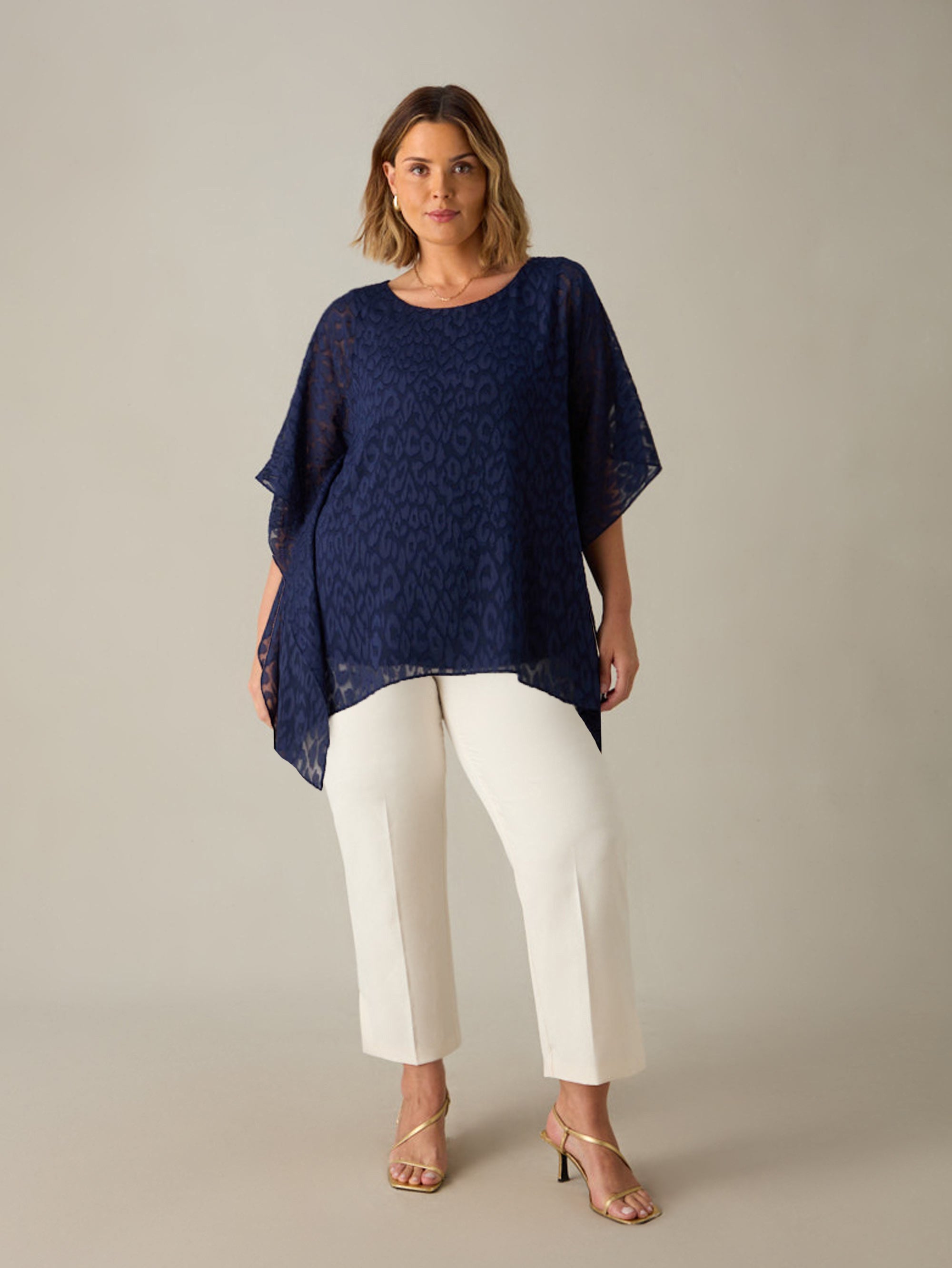 Navy Animal Burnout Overlay Hanky Hem Top