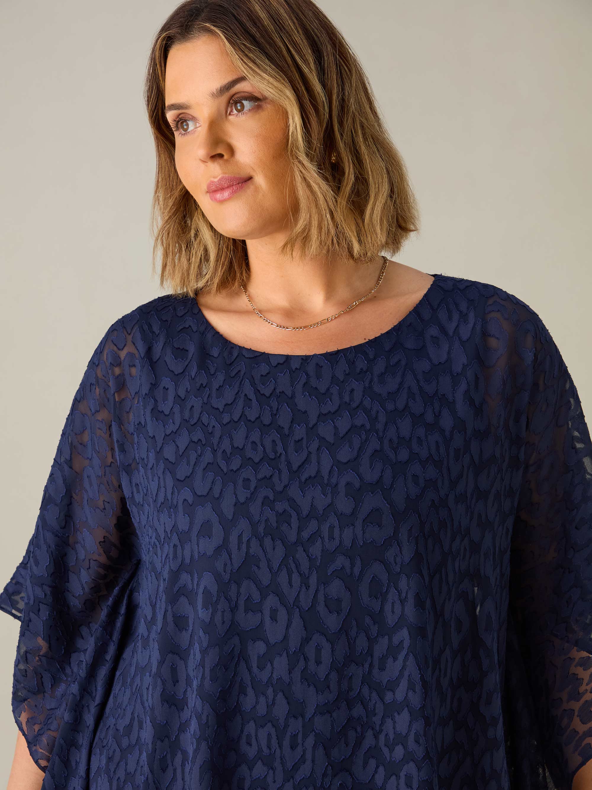 Navy Animal Burnout Overlay Hanky Hem Top