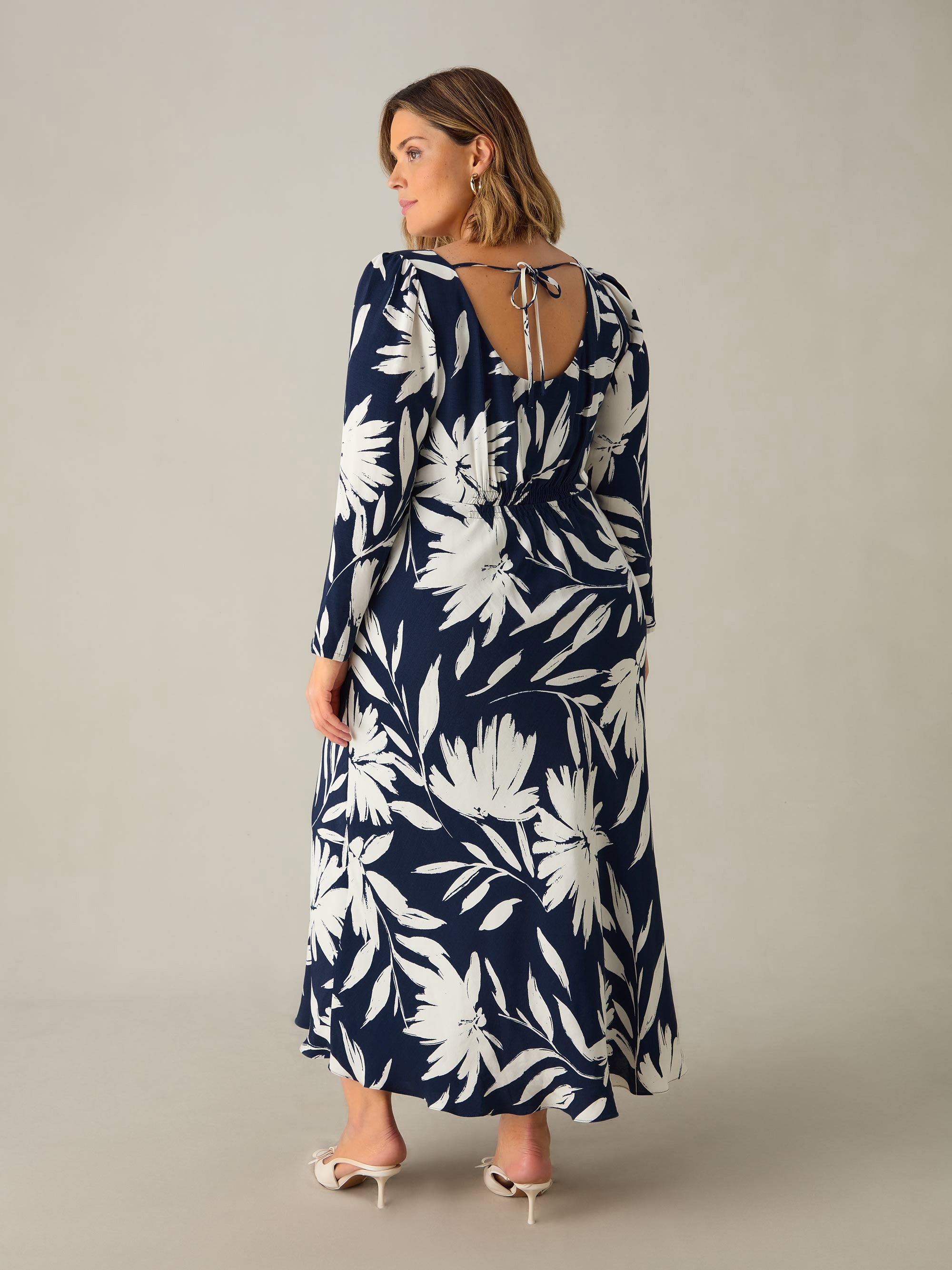 Navy Floral Scoop Back Bias Maxi Dress