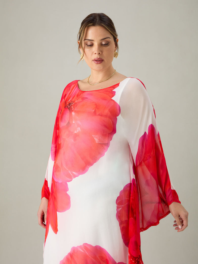 Red Floral Maxi Kaftan Dress