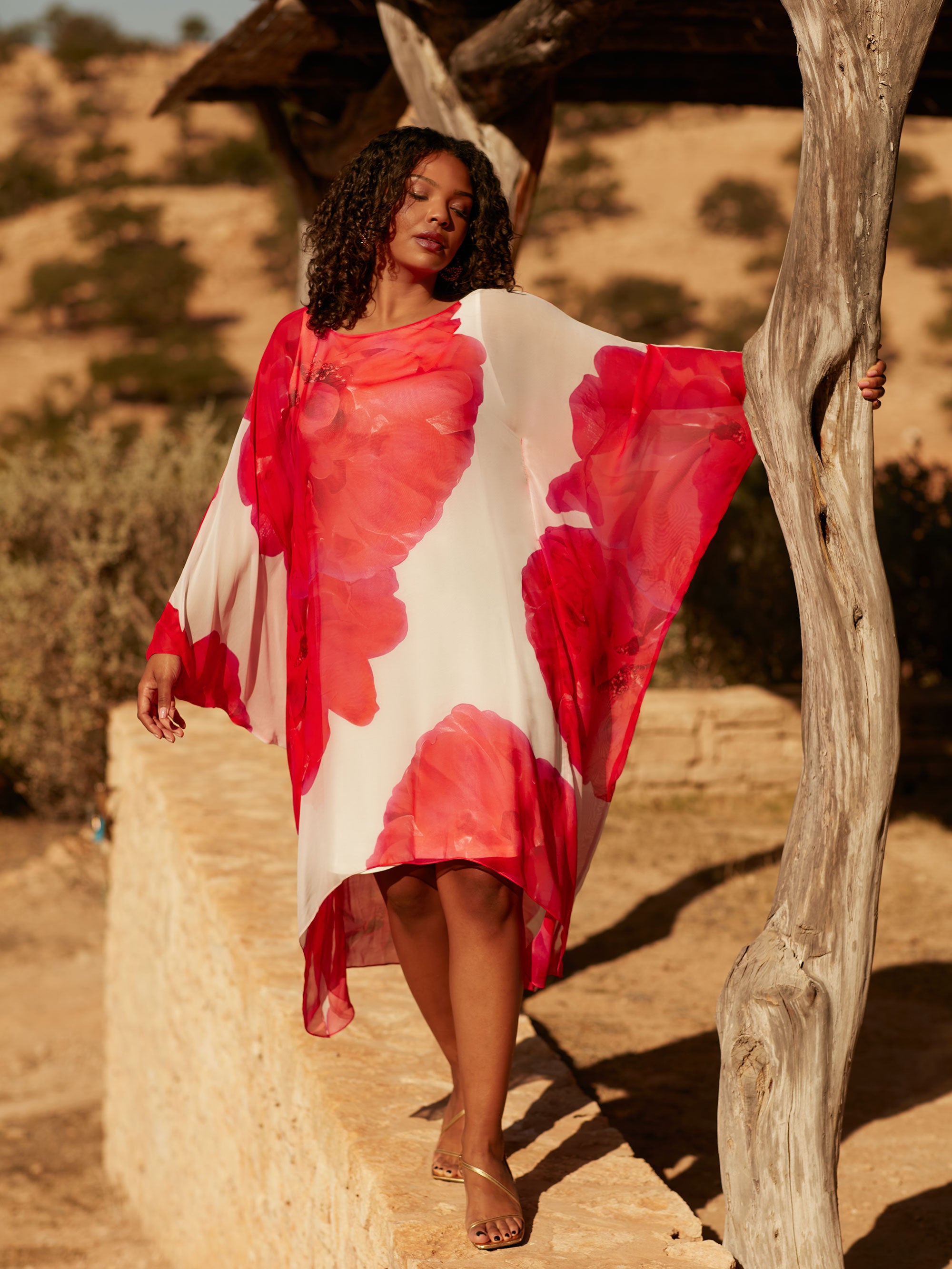 Red Floral Maxi Kaftan Dress