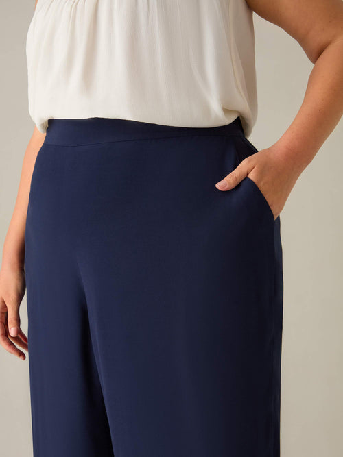 Navy Satin Back Crepe Wide Leg Trousers