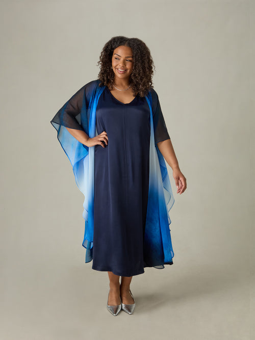 Navy Bias Slip Midi Dress