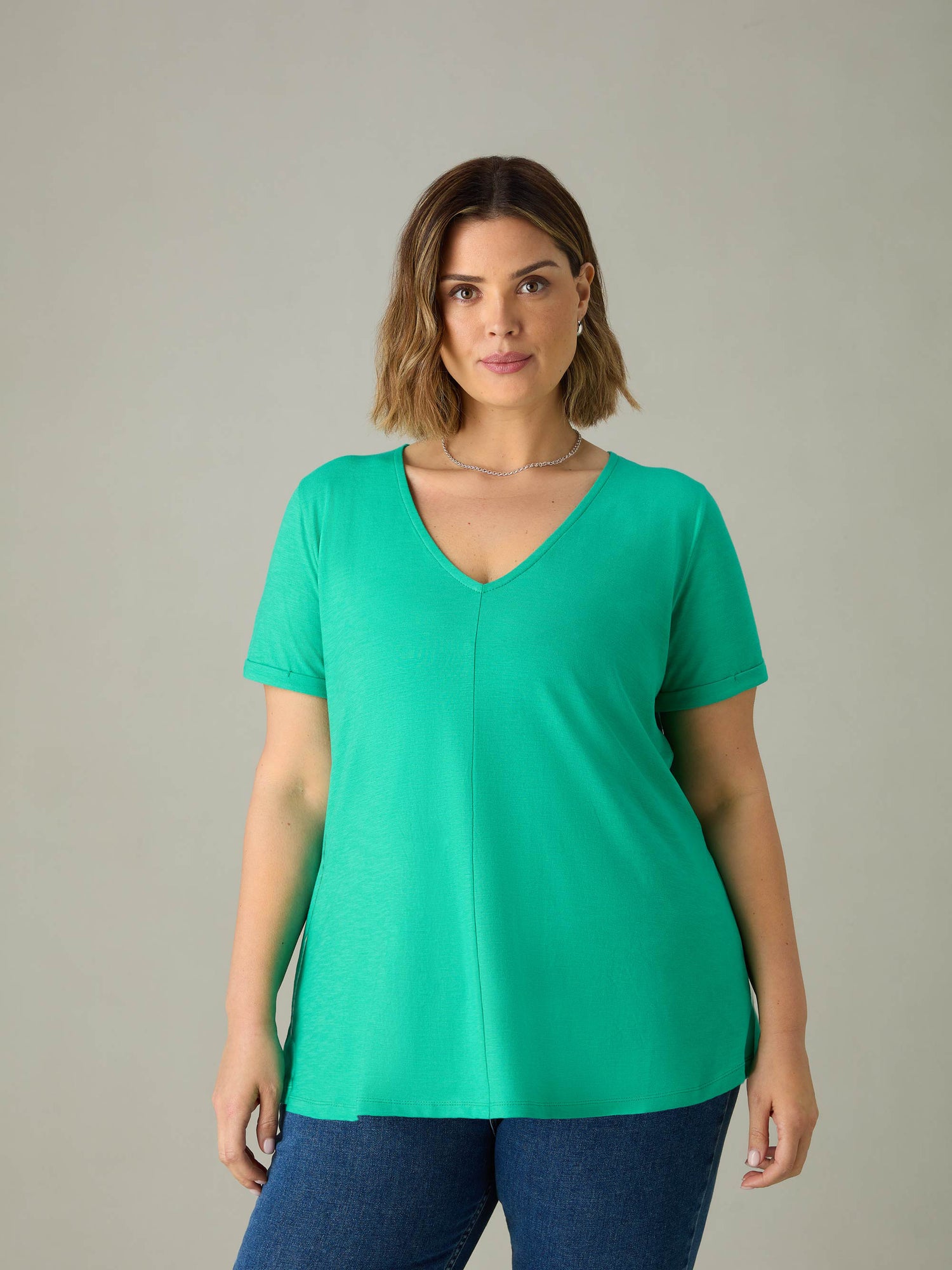 Green Cotton Slub V-Neck T-Shirt
