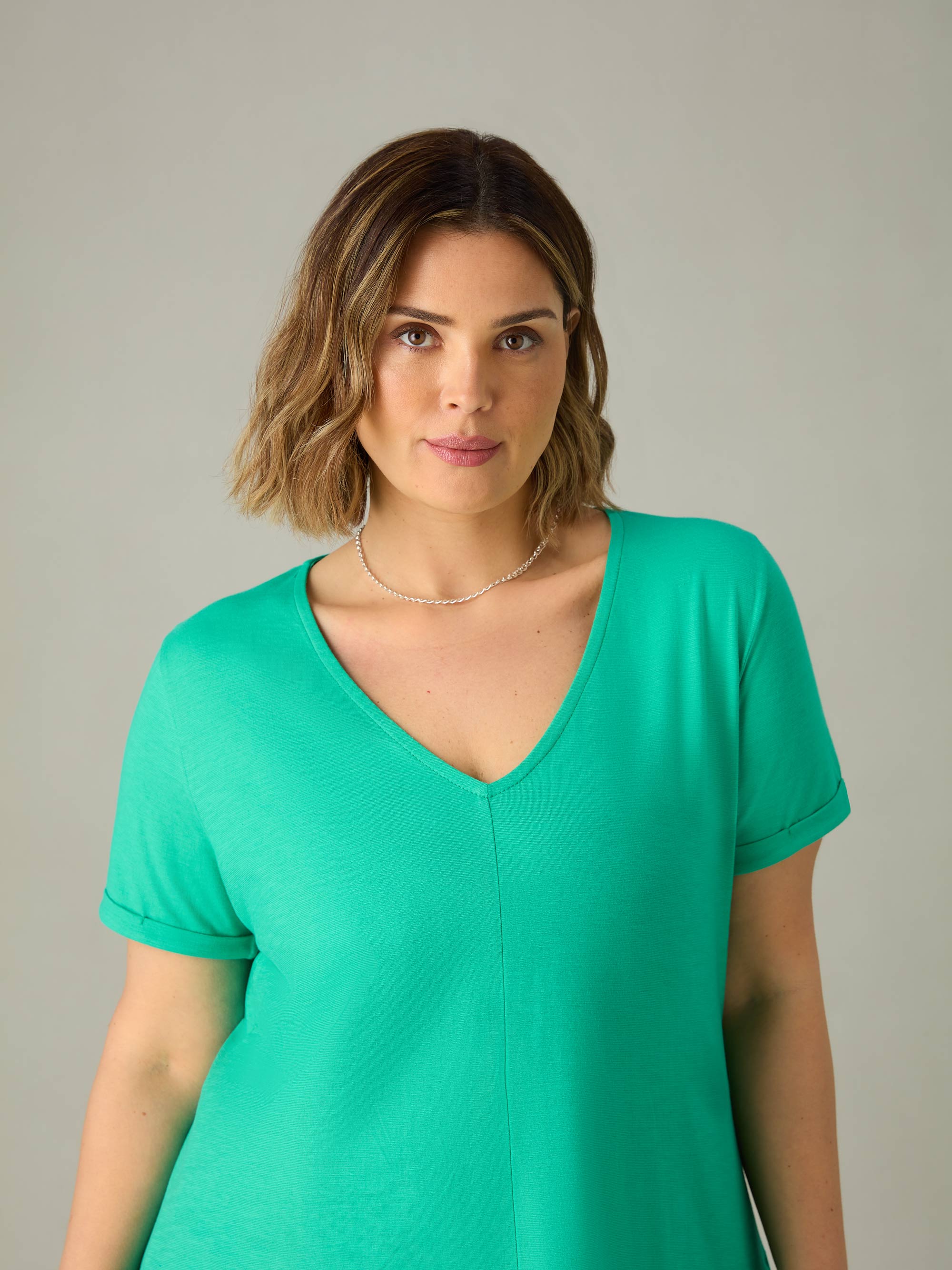 Green Cotton Slub V-Neck T-Shirt