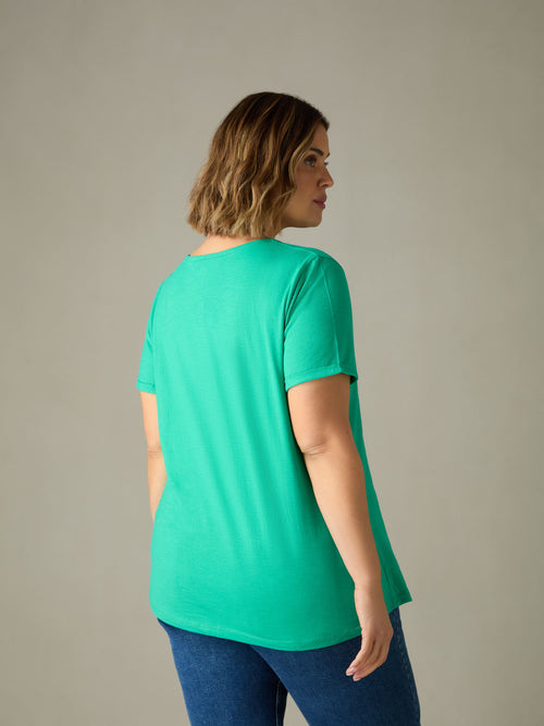 Green Cotton Slub V-Neck T-Shirt