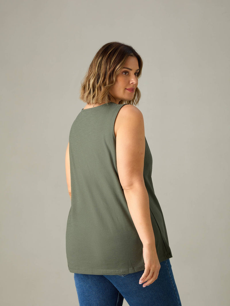 Khaki Cotton Slub V-Neck Vest